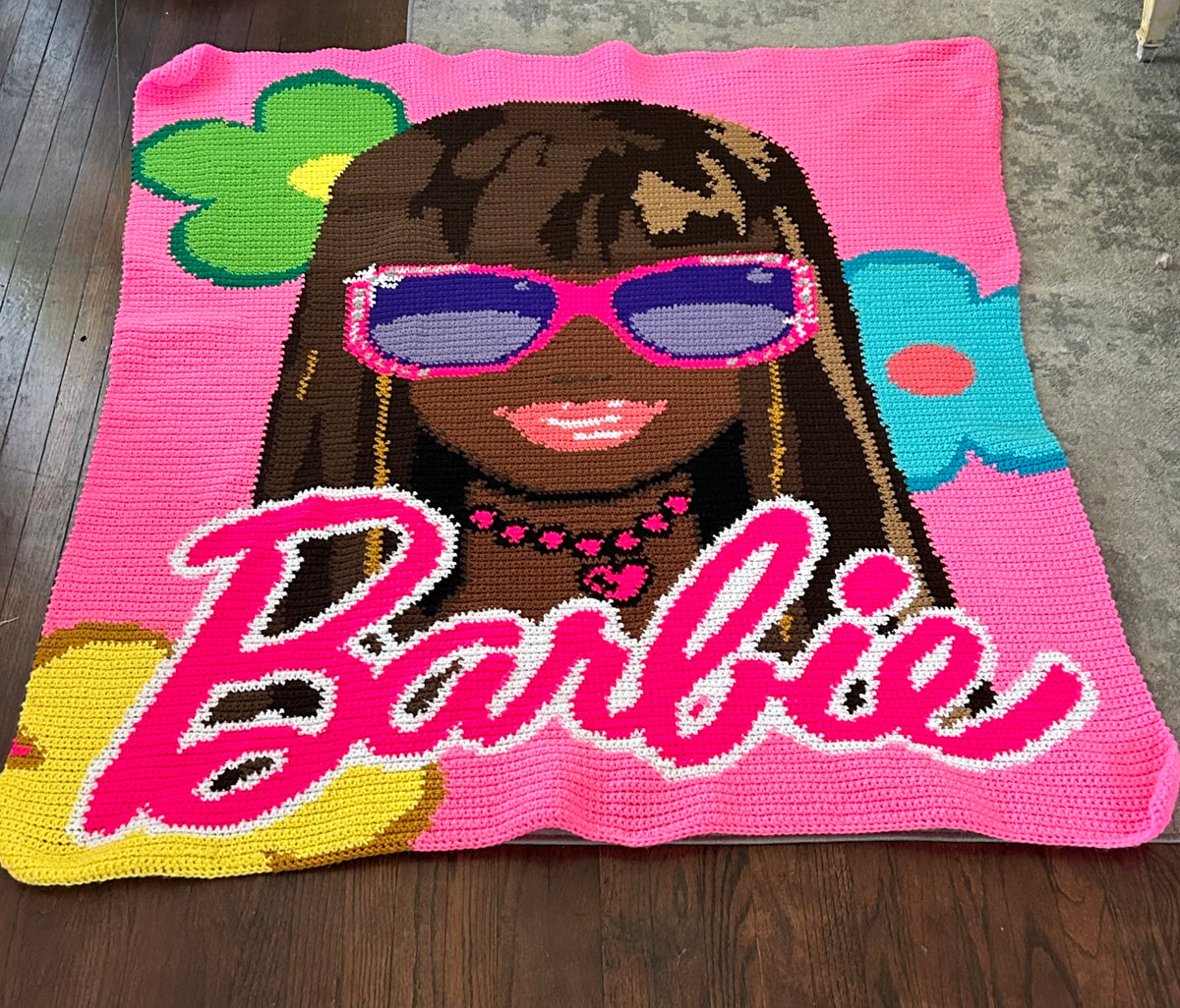 FLOWER BLACK BARBIE BLANKET PATTERN