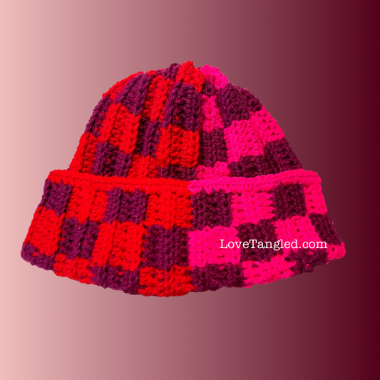 Checkered Red and Pink Beanie