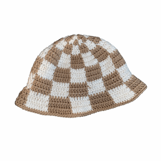 Cream Checkered Bucket Hat